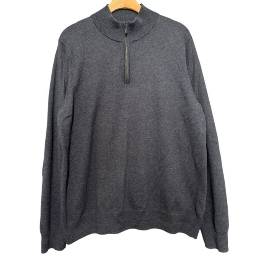 14th & Union Mens Size L Heathered Blue Cotton Cashmere 1/4 Zip Pullover Sweater